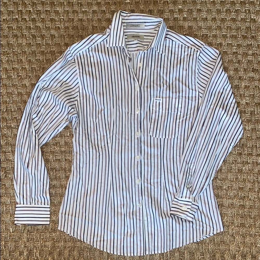 Facconable Women’s Tailored Striped Button-Up Shirt sz Med